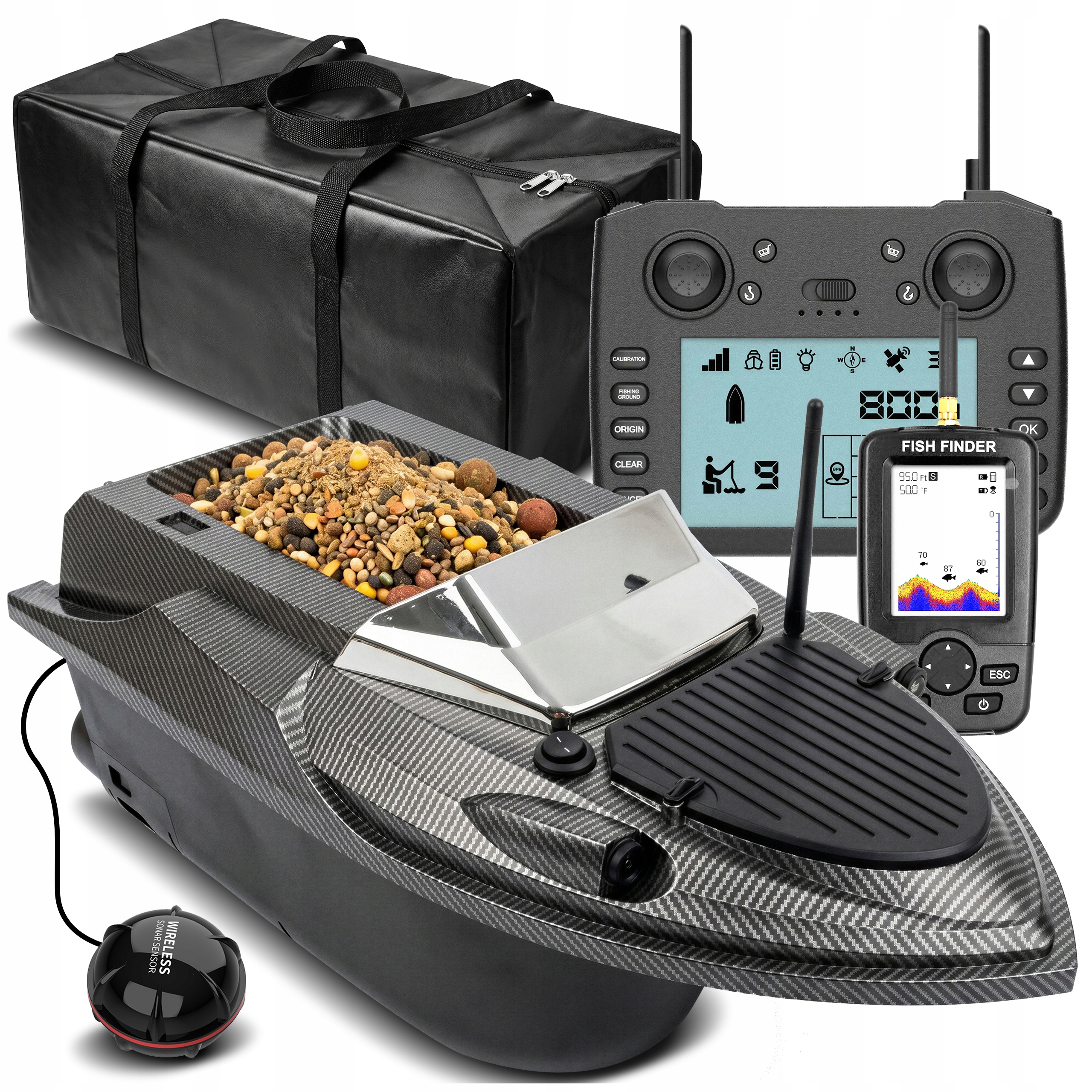 ŁÓDKA ZANĘTOWA FLYTEC V080 GPS ECHOSONDA 800m 20000mAh 15km/ h PLUS TORBA