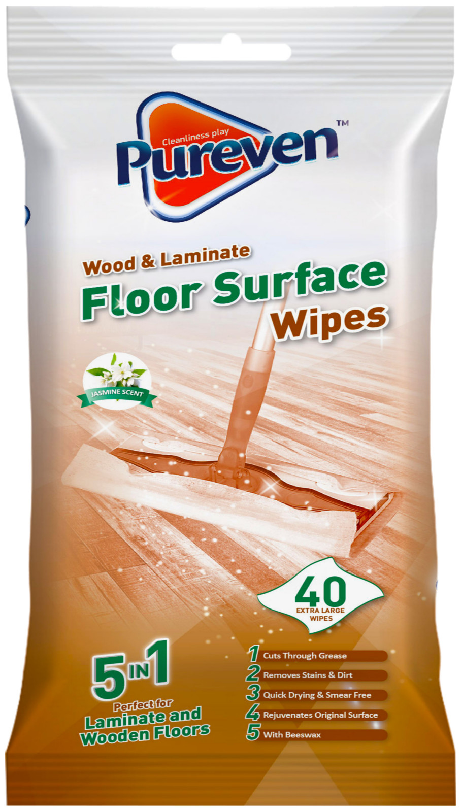 Pureven Chusteczki do Podłóg Drewnianych 40szt XL