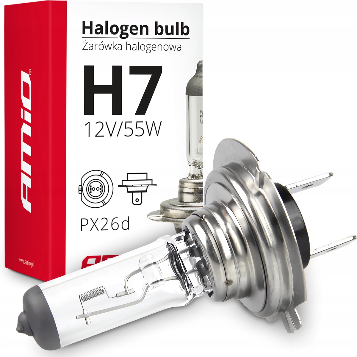 Żarówka Halogenowa Amio H7 12V 55W Filtr Uv Żarówki Mijania Homologacja