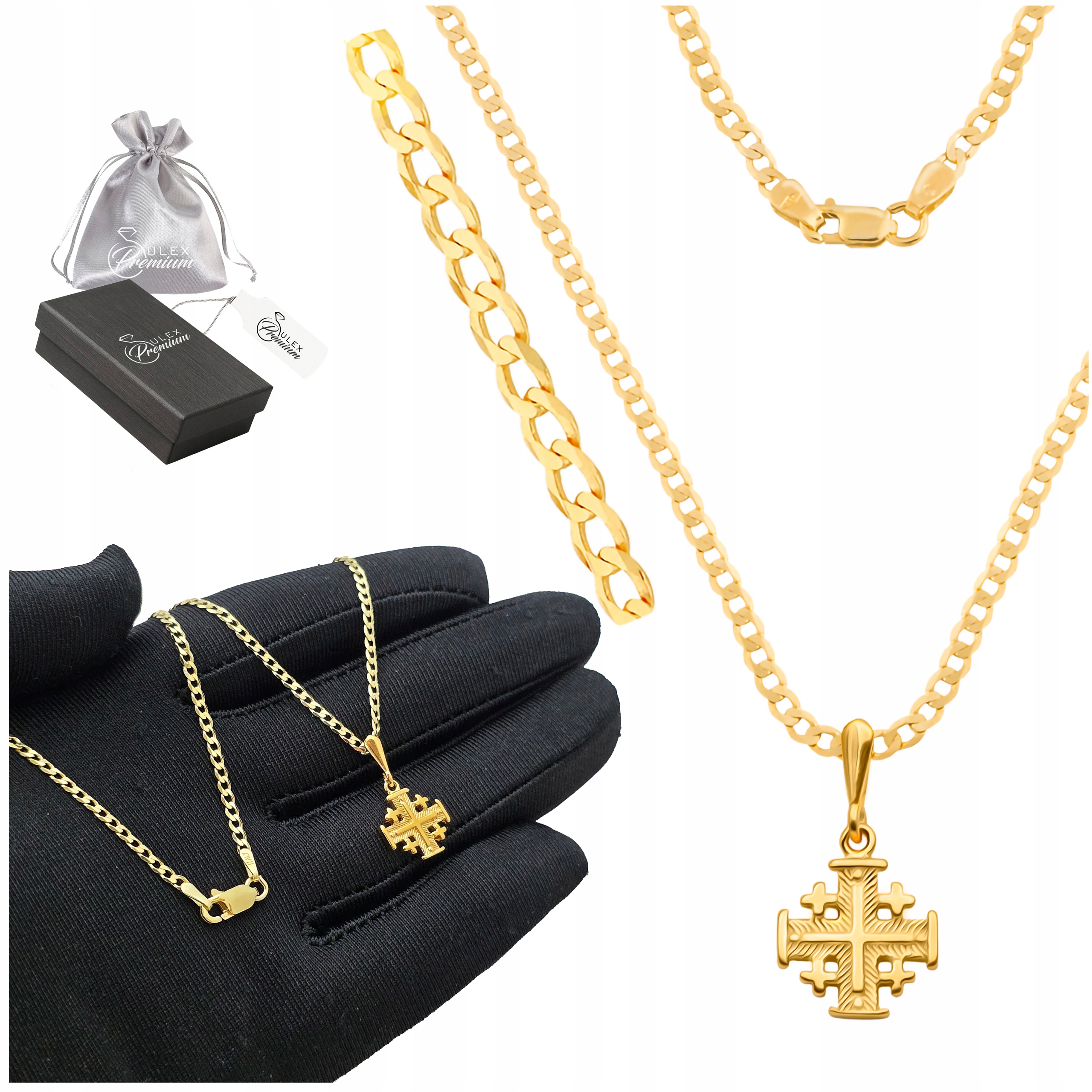 Náhrdelník Kříž Pozlacený Jeruzalémský křížek ryzost 925 Pancíř 60 cm