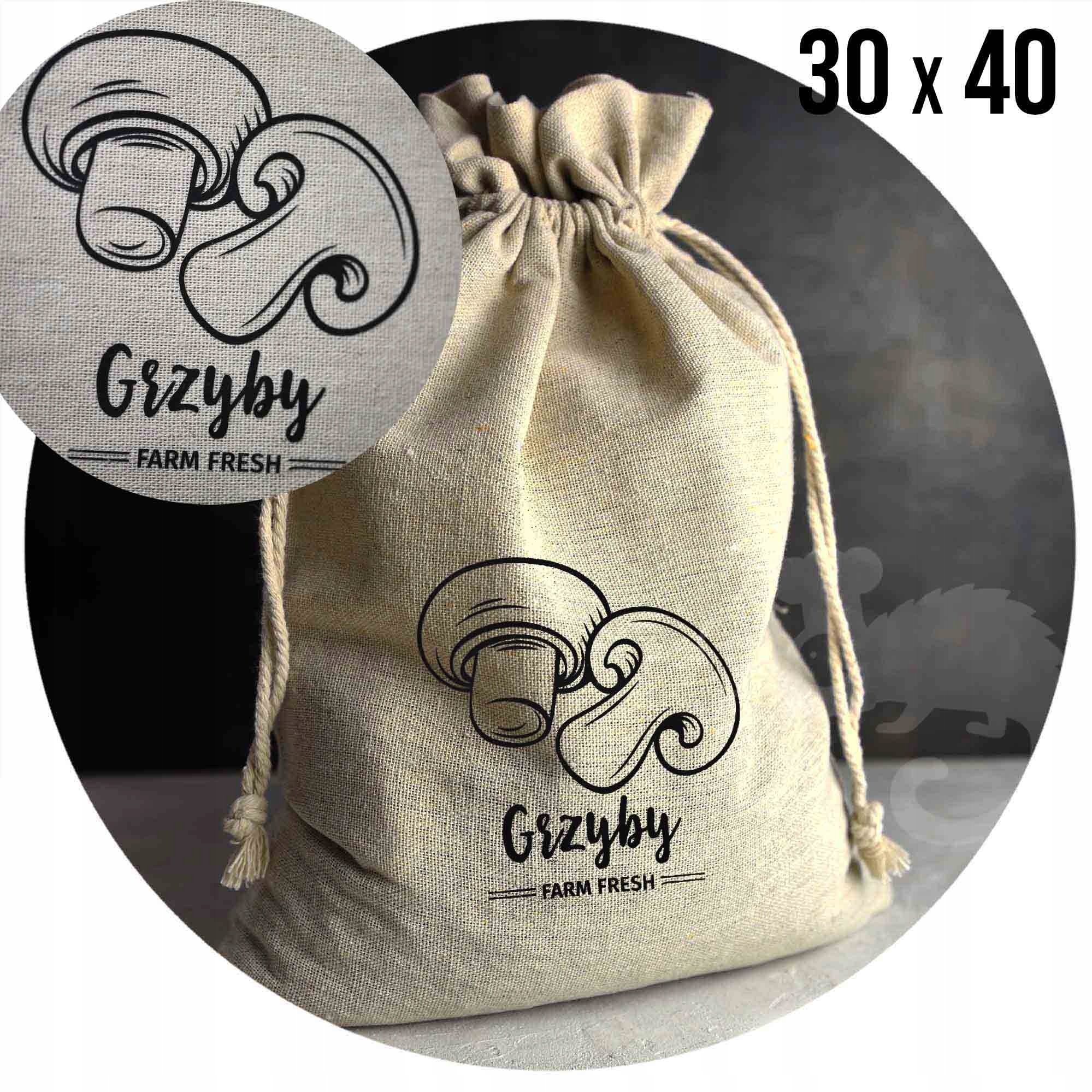 

Worek A La Lniany Duży 30x40 na Grzyby nadruk Eko