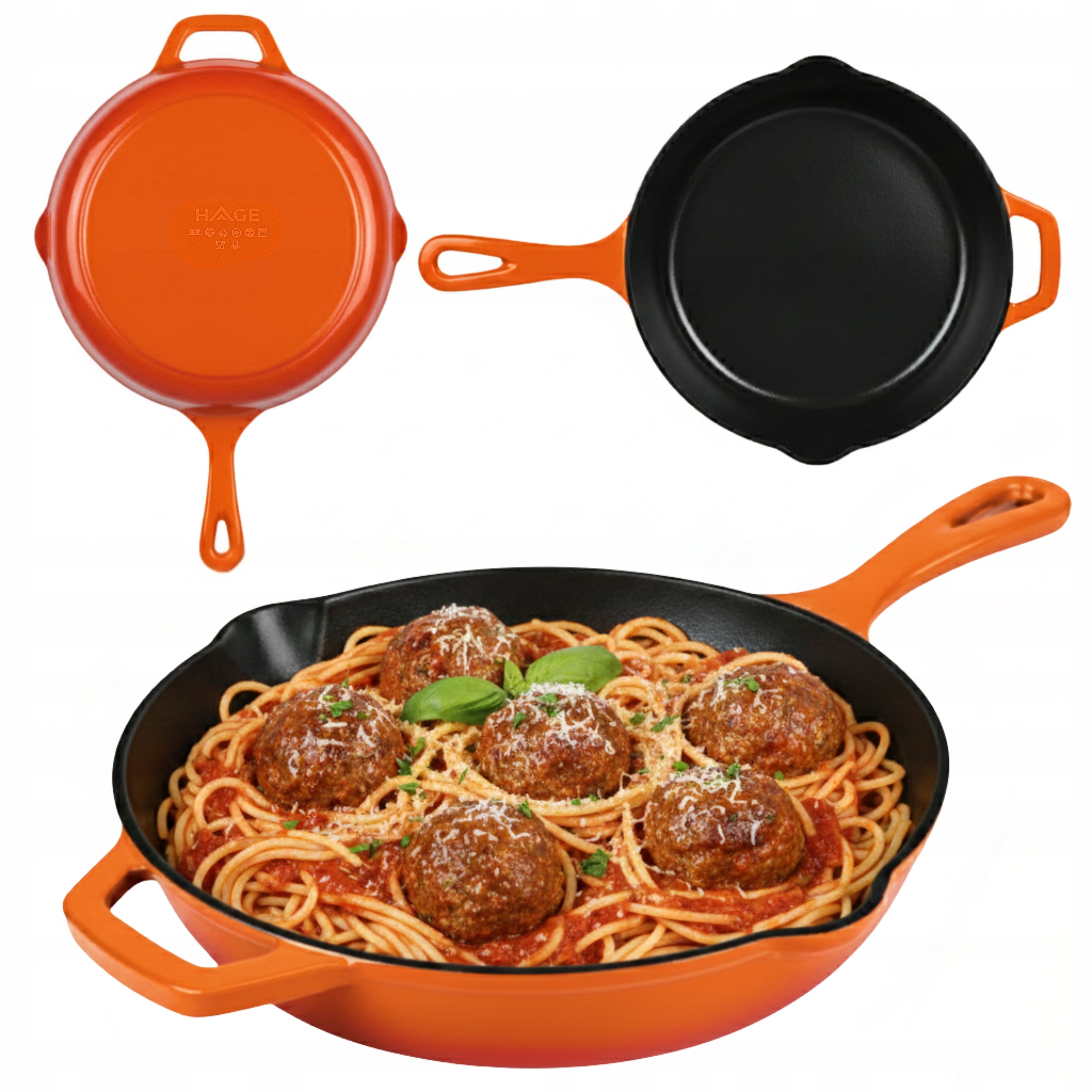 Smaltovaná Litinová Pánev 26 cm Velká Indukce Trouba Plynová Oranžová