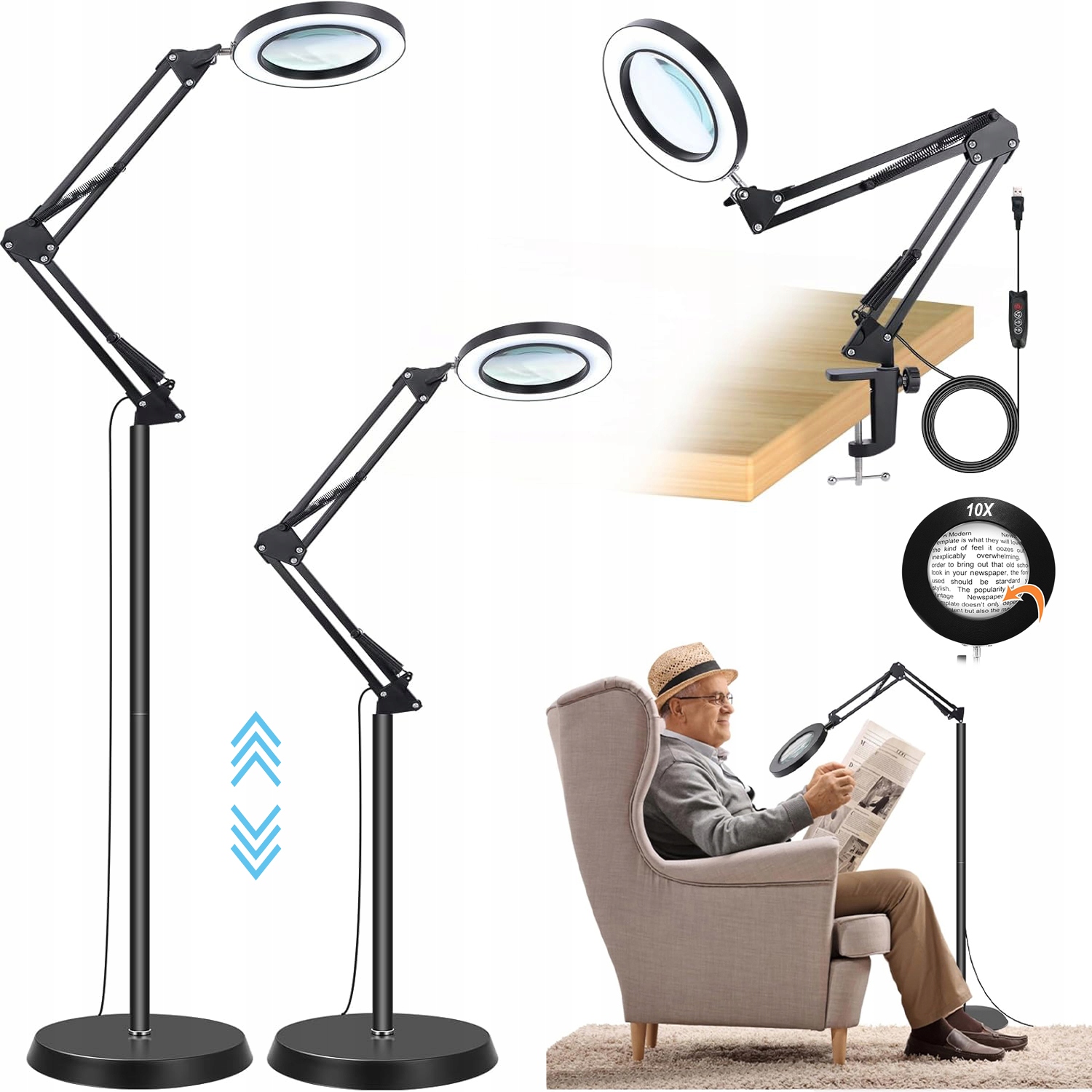 Dermatologická Kosmetická Lampa 3V1 Led Stolní Lampa Stojící Lupou 10X