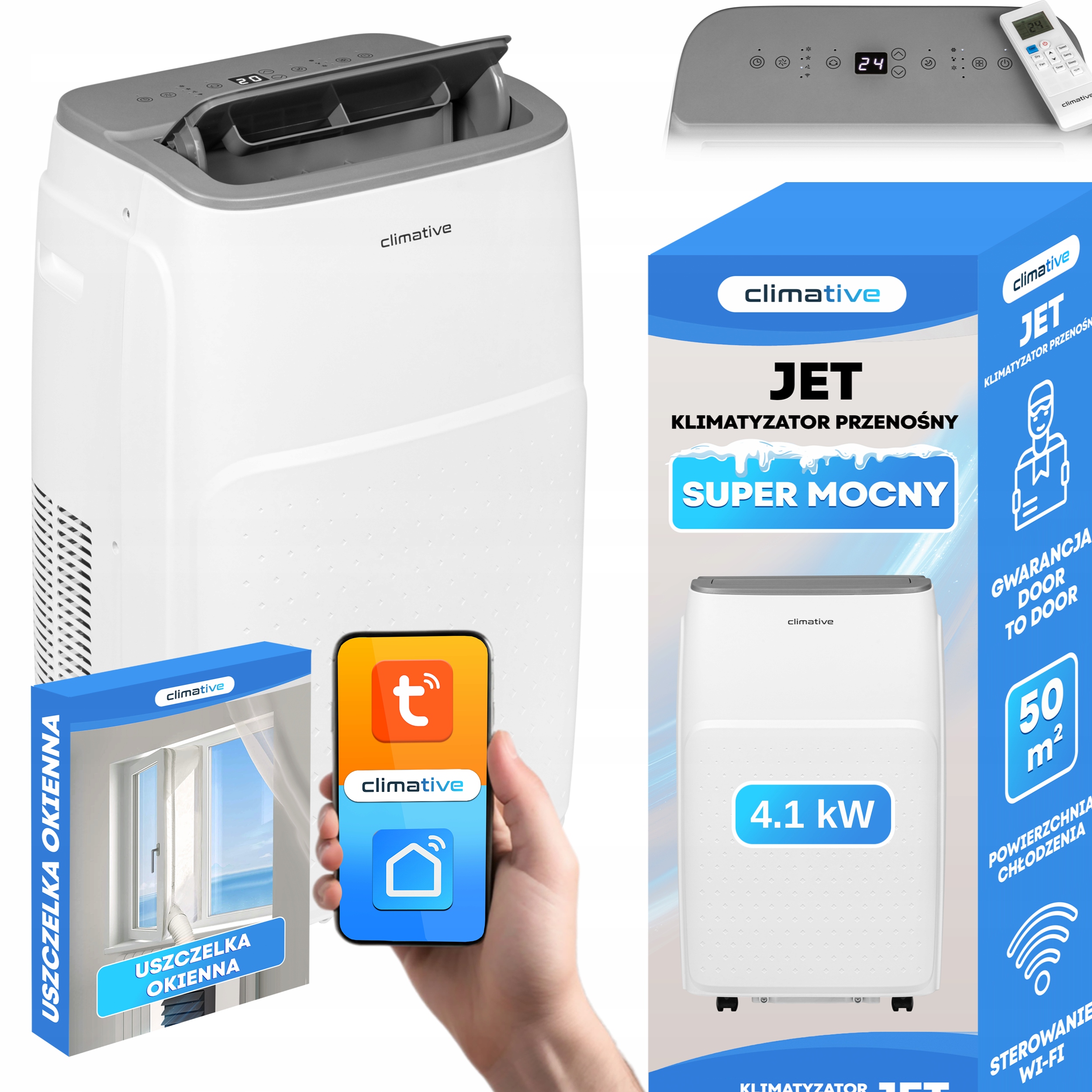 Klimatyzator przenośny pokojowy Jet WiFi 4,1kW osuszacz powietrza uszczelka