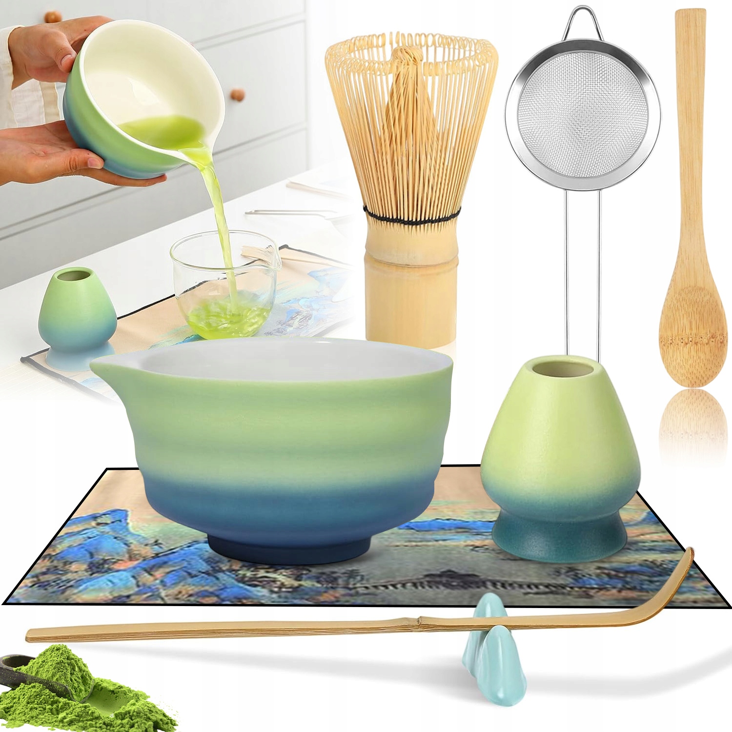 Levně Bambusová Metlička Na Čaj Matcha Sada Chasen Lžíce Chashaku 7V1