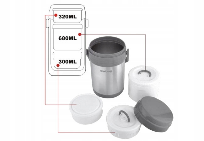 Termos obiadowy 1.5L stalowy z 3 pojemnikami KINGHOFF KH-4075 Marka Kinghoff