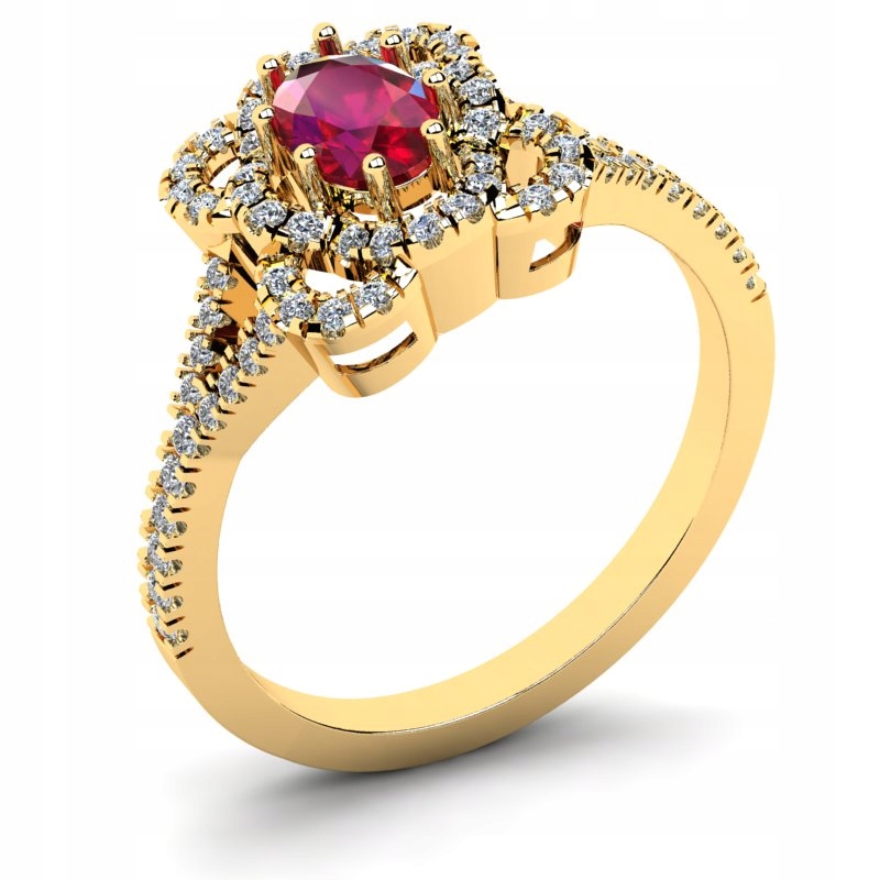 

Pierścionek Złoty Unikatowy Z Czerwoną Cyrkonią