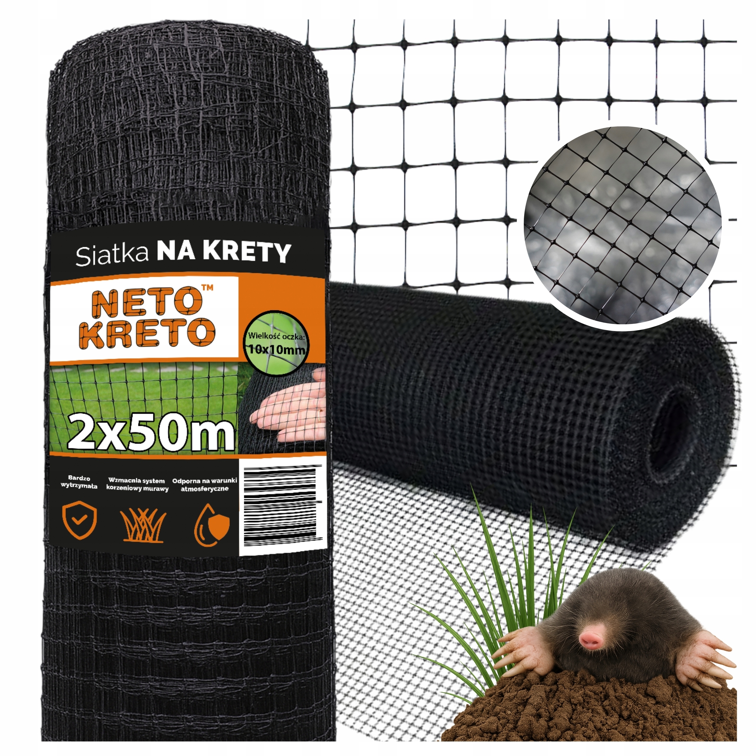 Siatka Na Krety 2x50m Pod Trawnik Przeciw Kretom Czarna Neto Kreto Mocna