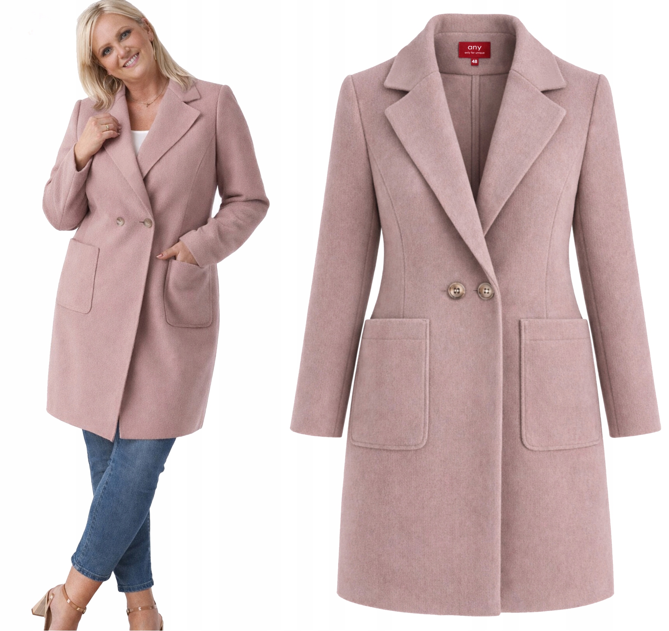 *premium Z Wełną Płaszcz damski wiosenny Plus Size (44-54) 52 6XL