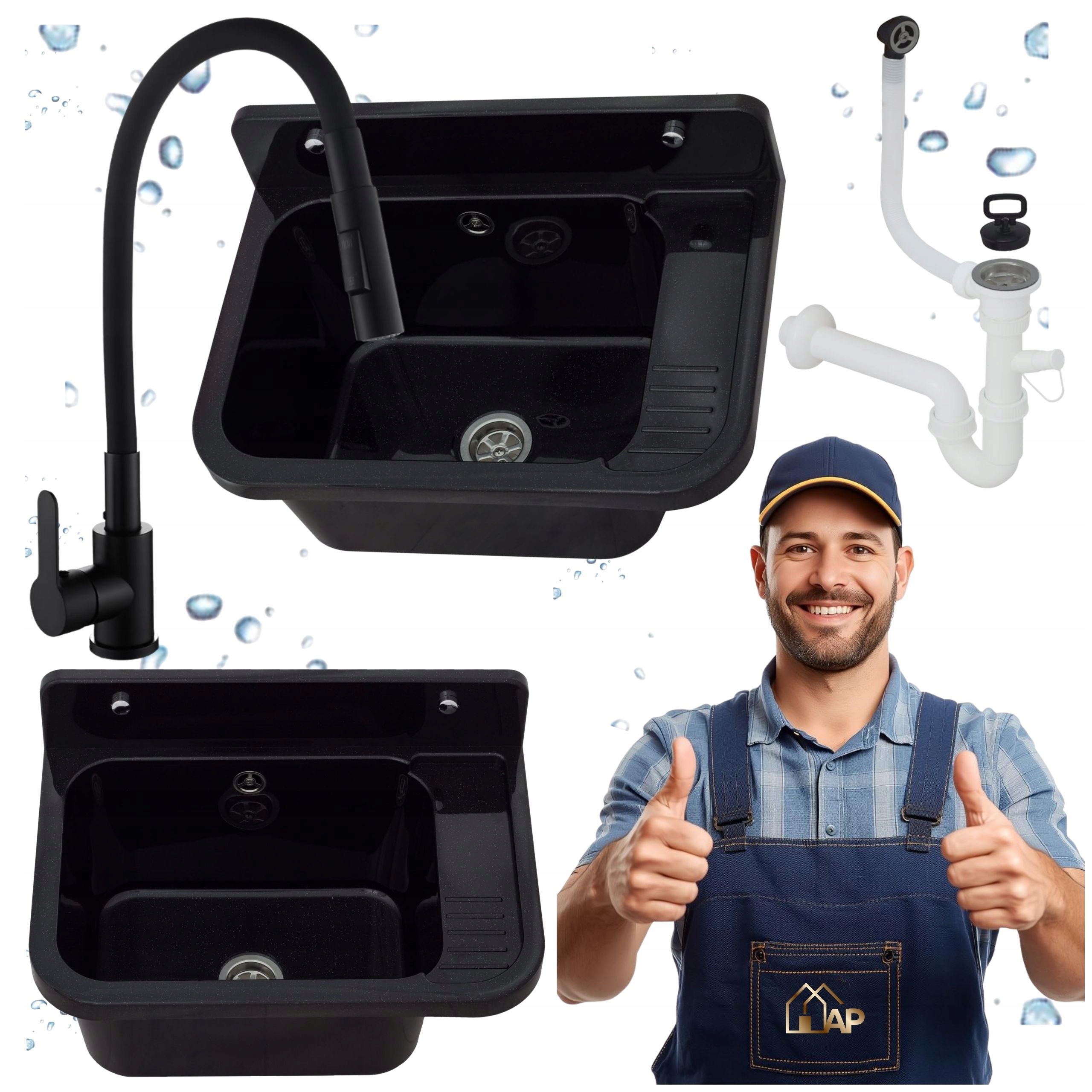 Technický Dřez Pracovní komora Černá Baterie Flexibilní kotelna Prádelna