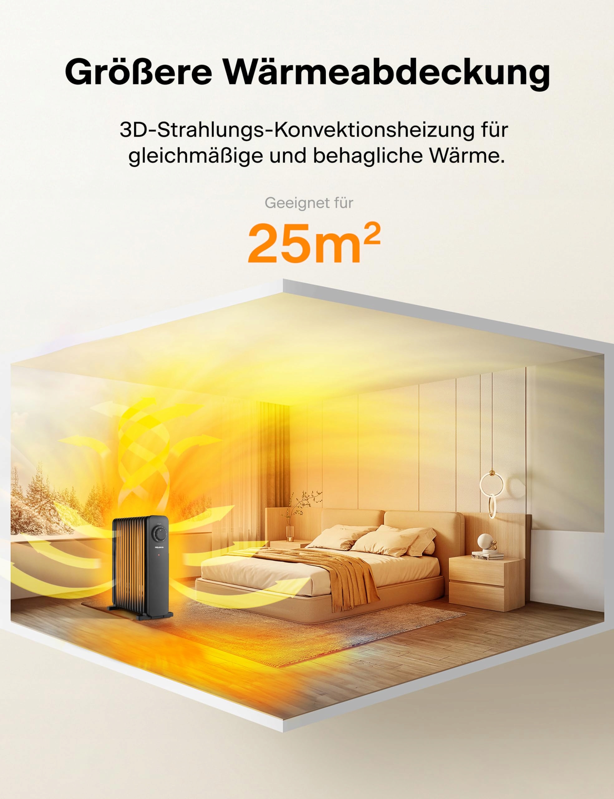 PELONIS Grzejnik Olejowy 2500W, Termostat, Ochrona Przed Przegrzaniem — miniatura 2
