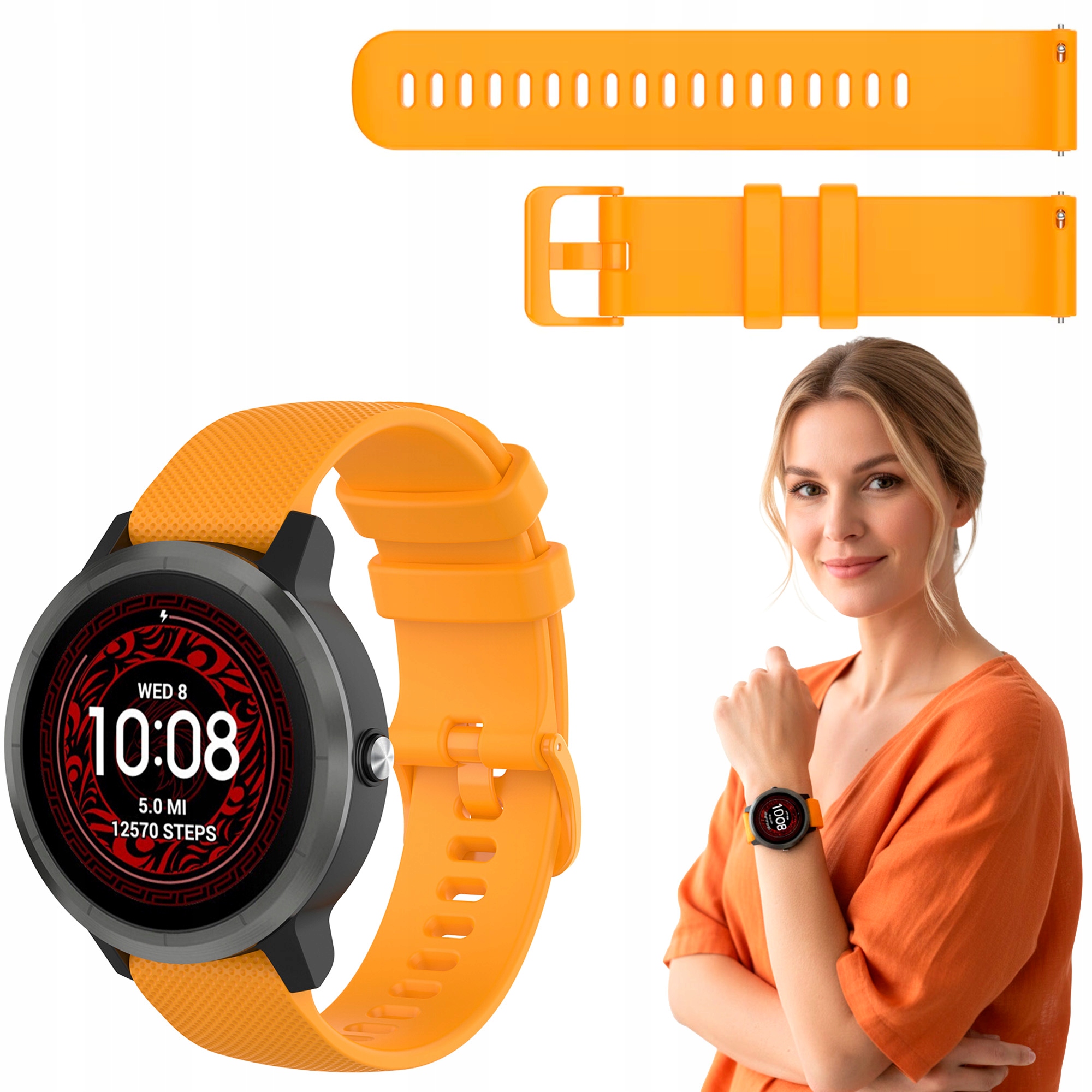 Pásik na hodinky 22 mm Univerzálny, oranžová farba