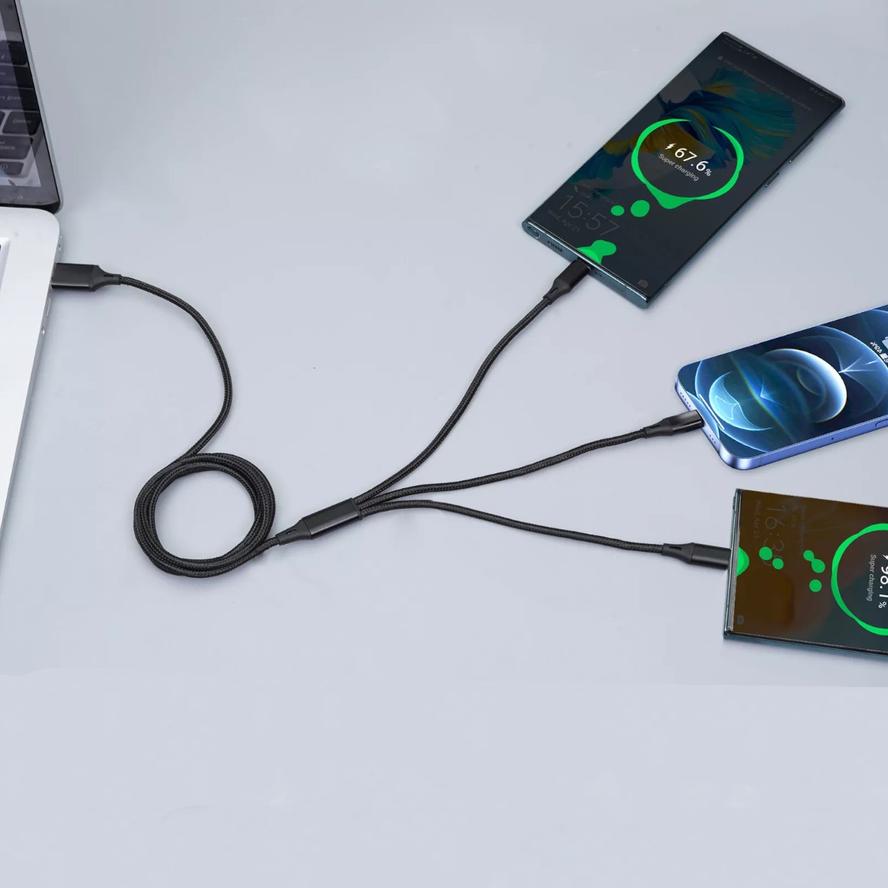 KABEL USB/USB-C 3W1 PRZEWÓD MICRO USB TYPE-C LIGHTING IPHONE 1,2M Złącza USB - USB typ C / microUSB / Lightning