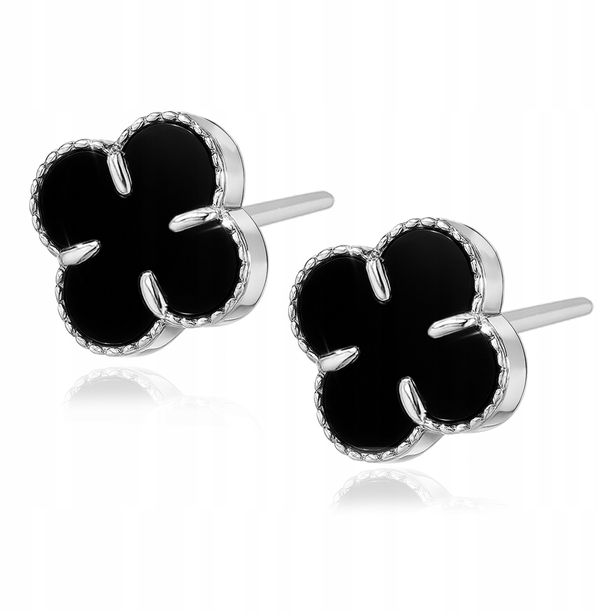 stříbrné náušnice na tyčinku čtyřlístek černý onyx PR.925 14mm