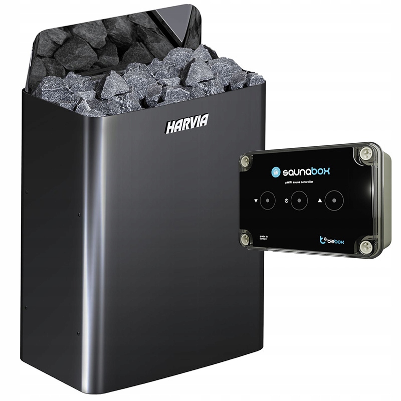 Saunová pec Harvia The Wall SW45E Black steel 4.5 kW Ovládač SaunaBox