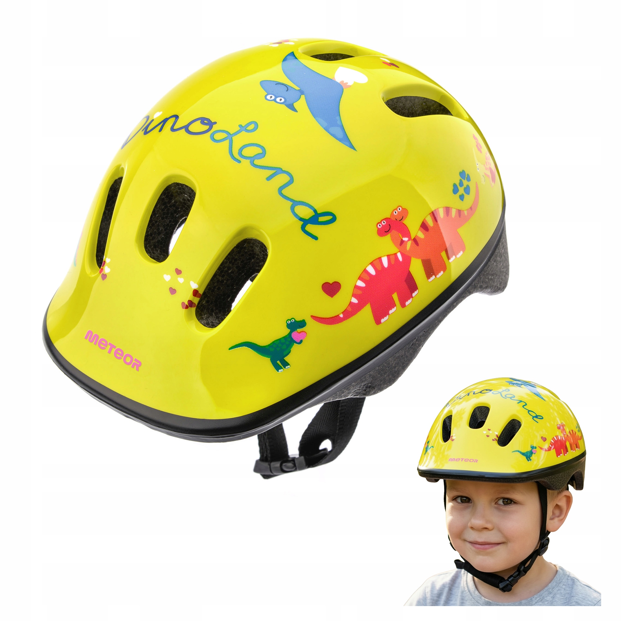 Kask Rowerowy Regulowany Dziecięcy Dla Dzieci Meteor KS06 S 48-52 cm Dino