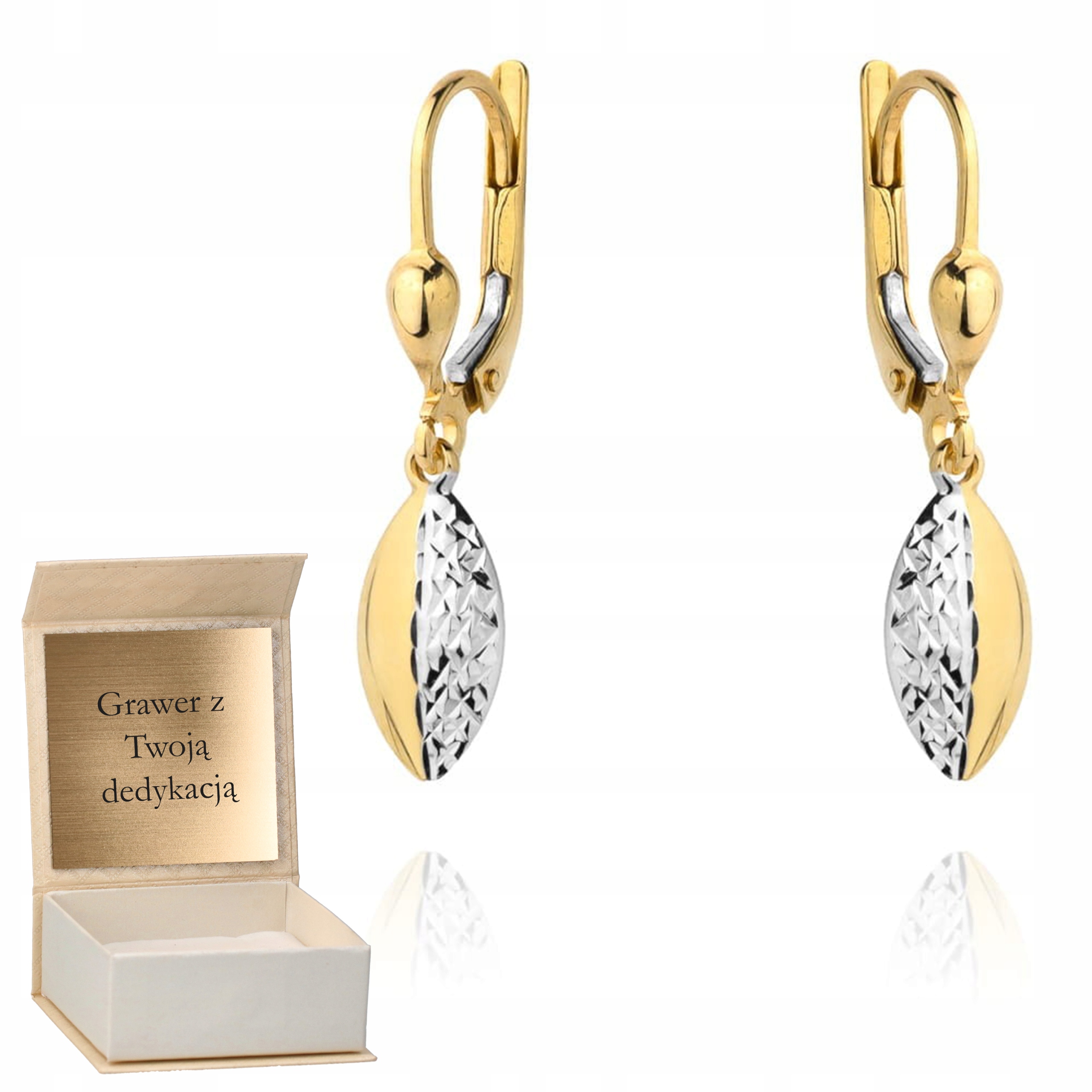 Zlaté náušnice s visícími slzami ve dvou barvách zlata zlato ryzost 585 Gravírování