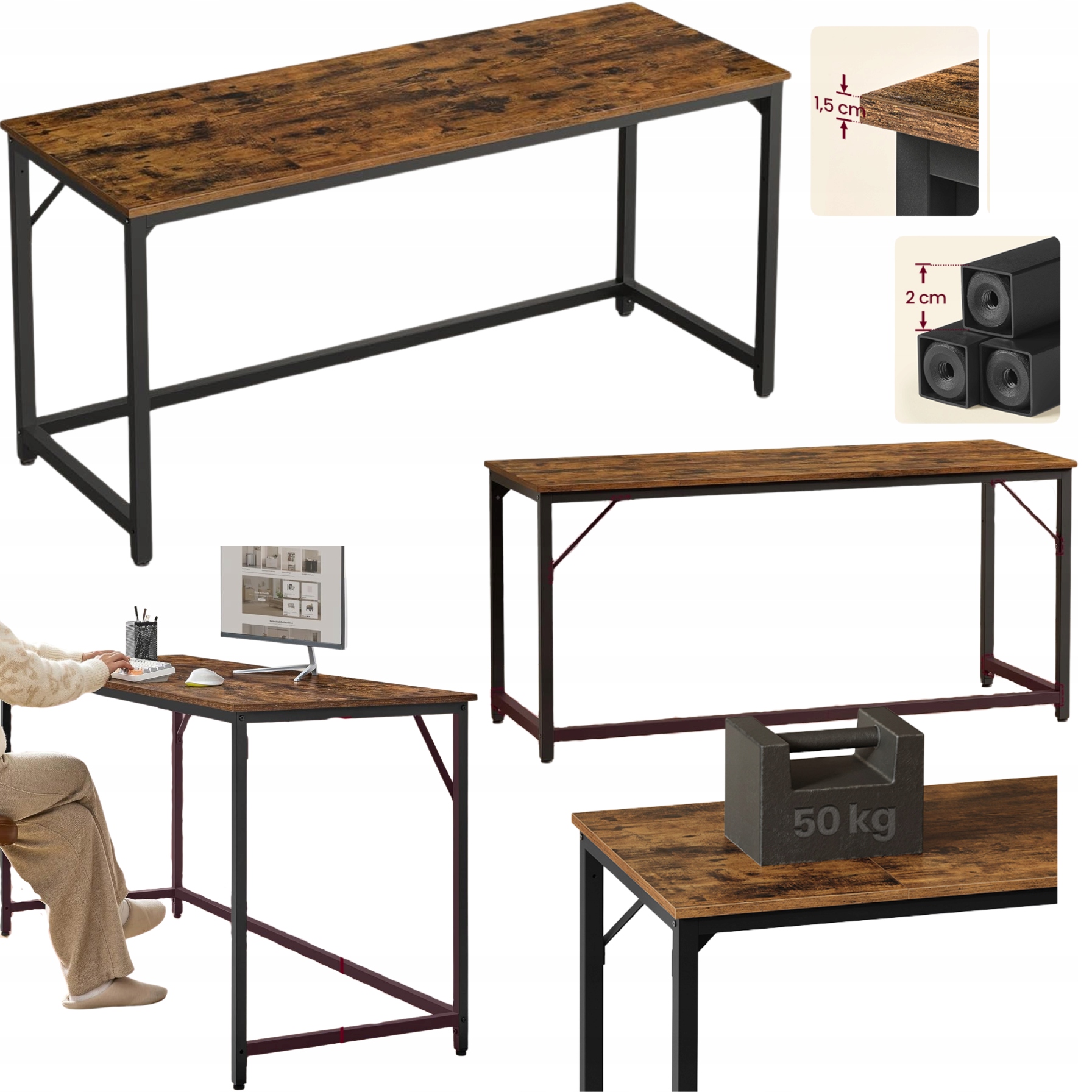 Písací stôl 160 x 60 cm Loftový Veľký Počítačový Kancelársky Herný Industriálny Stôl