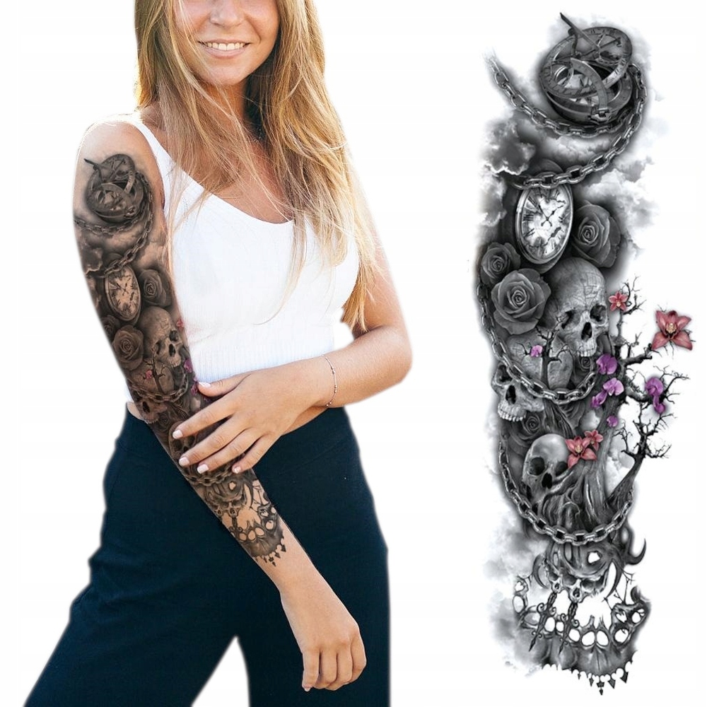 TATUAŻ TYMCZASOWY ZMYWALNY RĘKAW NA RĘKĘ KWIATY RÓŻE