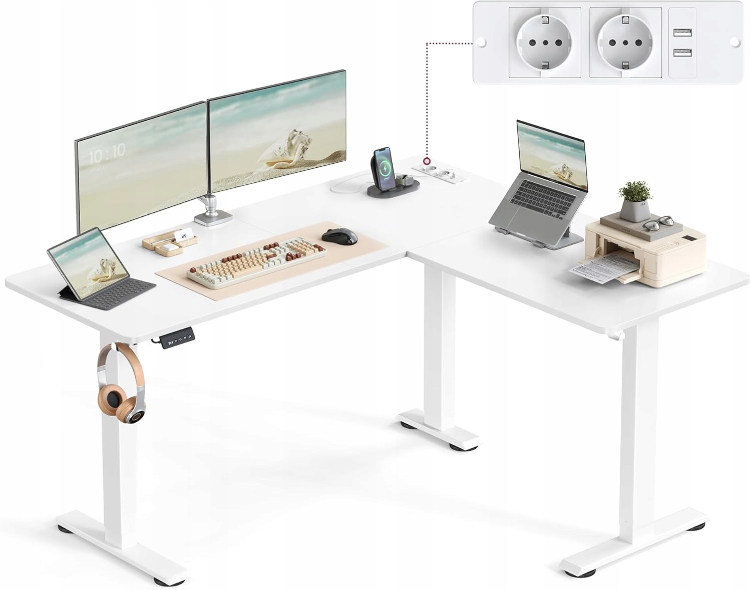 Stelaż Do Biurka Narożnego Elektrycznego Biurko Rama 160 x 60 x 120cm biały