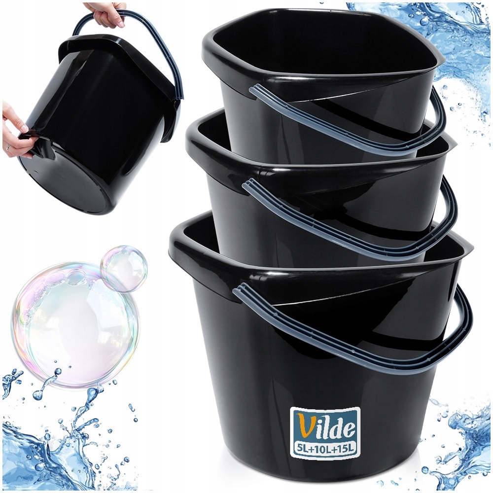 Levně Černé plastové vědro 5 l, 10 l, 14 l 3 ks.