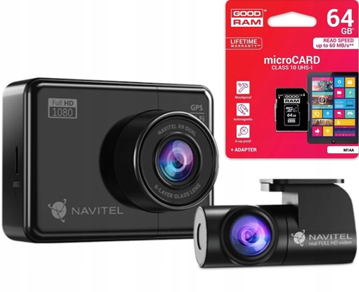 Wideorejestrator Navitel R9 Dual Przód i Tył Sony GPS Radary + Karta 64GB