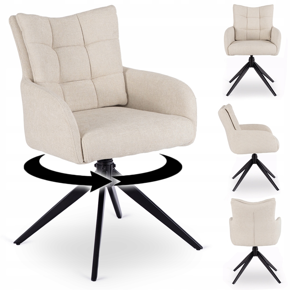 Otočné křeslo z kelímků, čalouněné do jídelny, krémové July