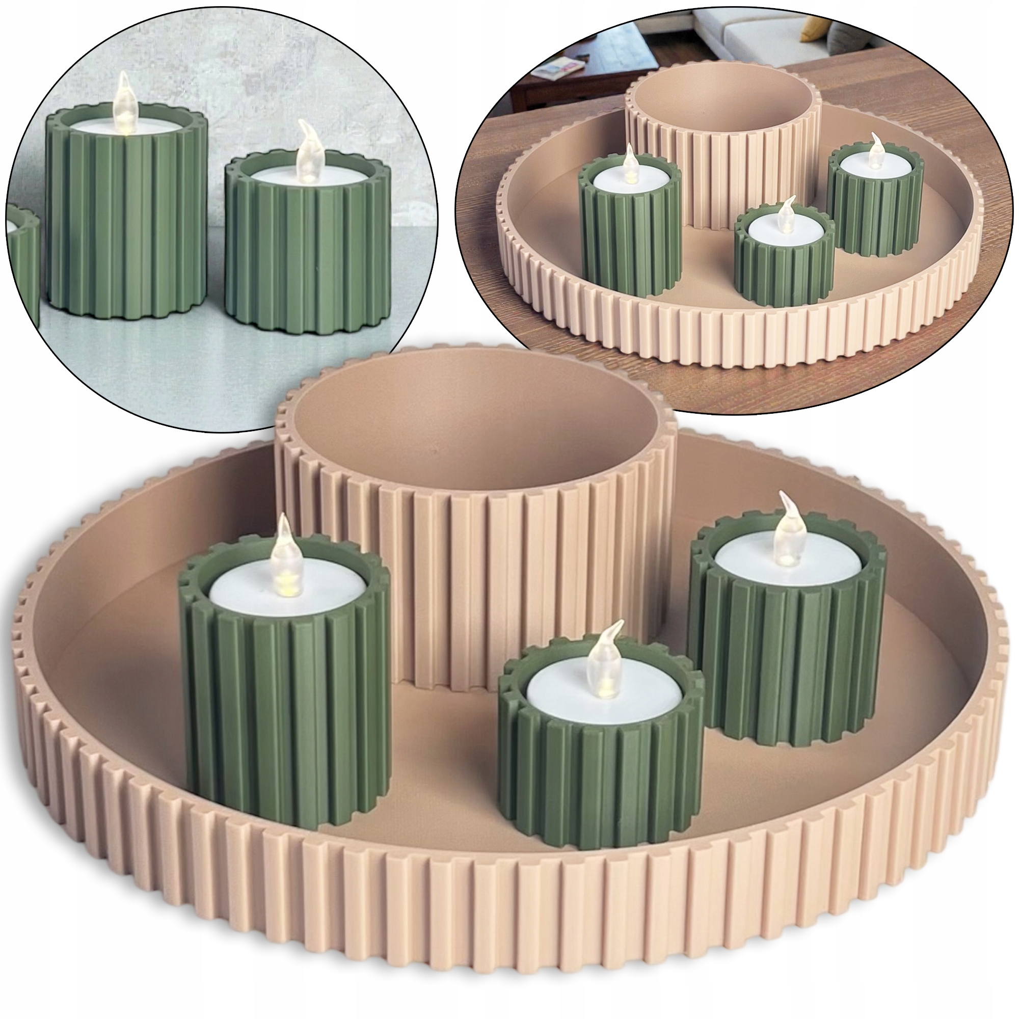 Sada Dekorativní podnos Figurky Nádoba 3 Svícny s Tealight Led Obývací pokoj