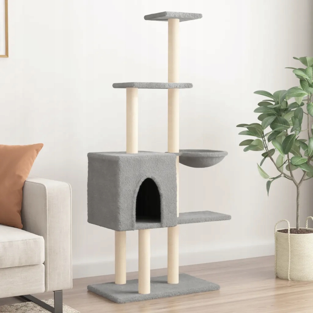 Levně Petrashop Škrabadlo pro kočky se sisalovými sloupky světle šedé 145 cm Šed
