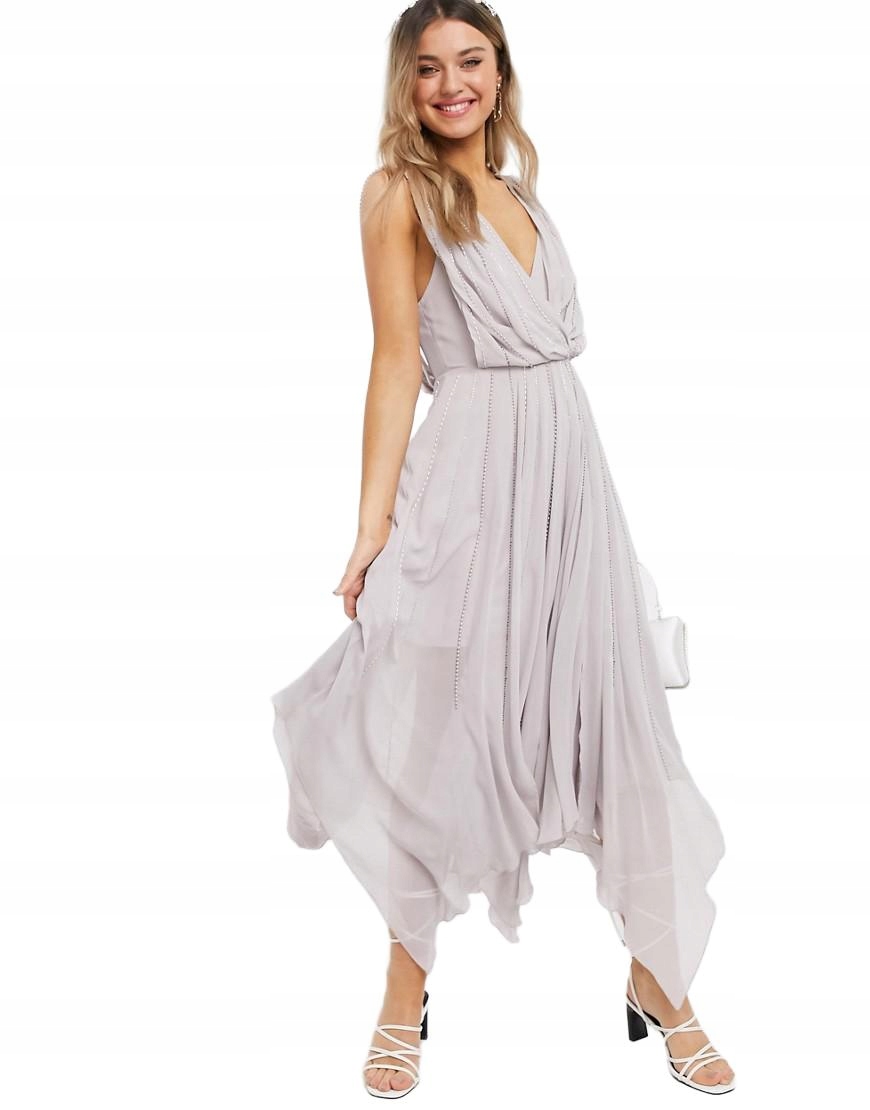 Šaty MIDI Fialová Šifonová Korálky Rzlm L