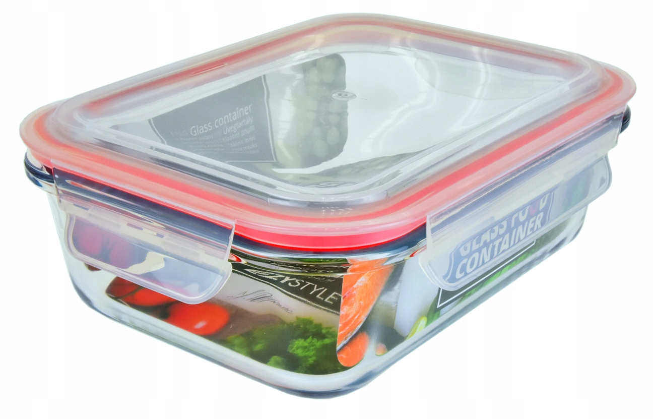 

Pojemnik na żywność szklany prostokąt 1040ml Red