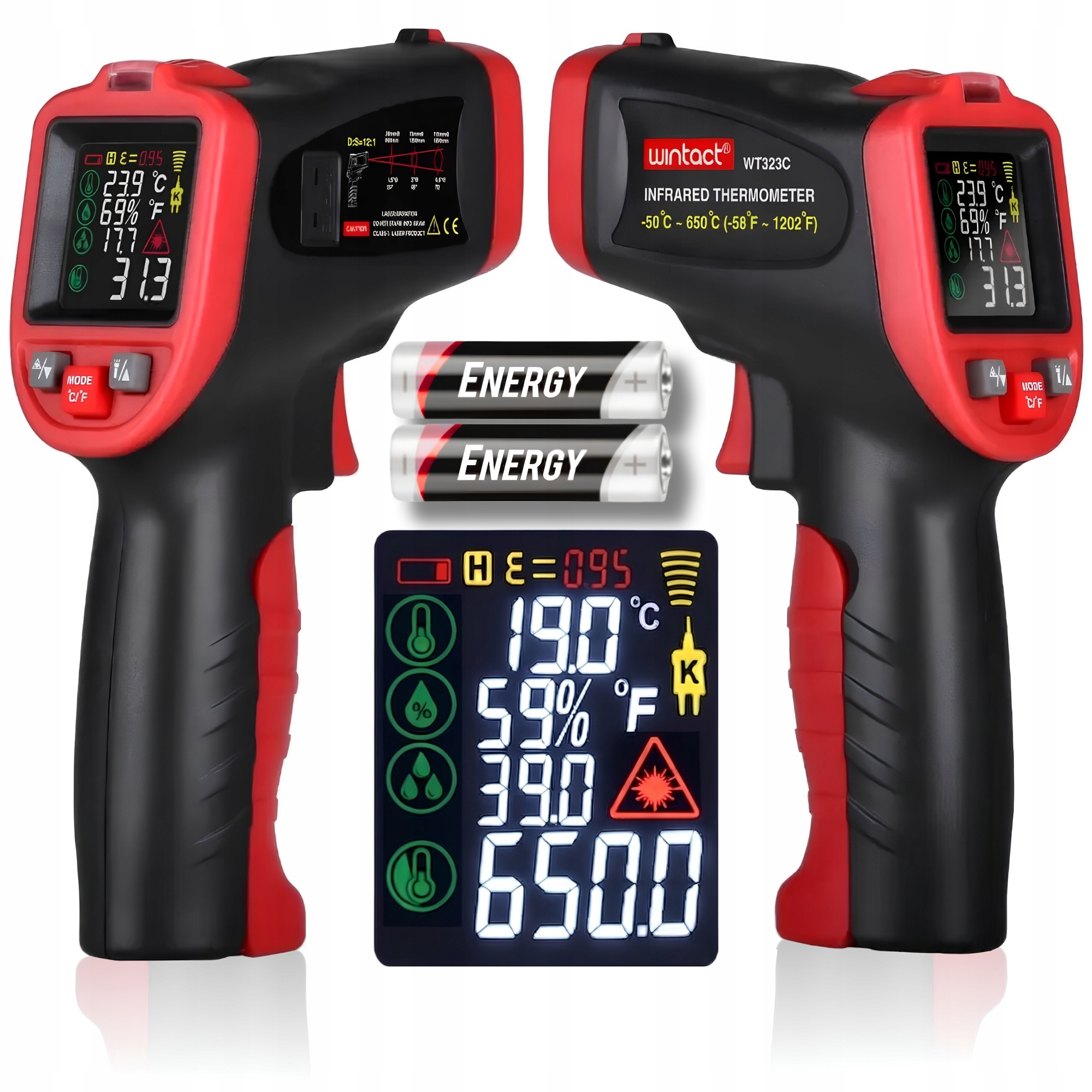 Pirometr Laserowy Termometr Na Podczerwień Bezdotykowy +termopara -50+650°C