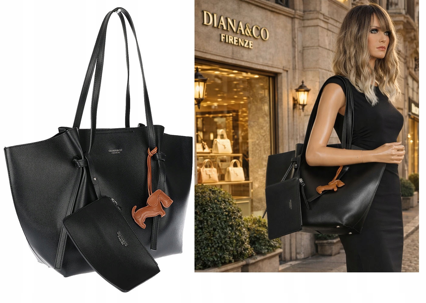 Dámská shopper kabelka A4 velká taška přes rameno elegantní módní DB243 Černá
