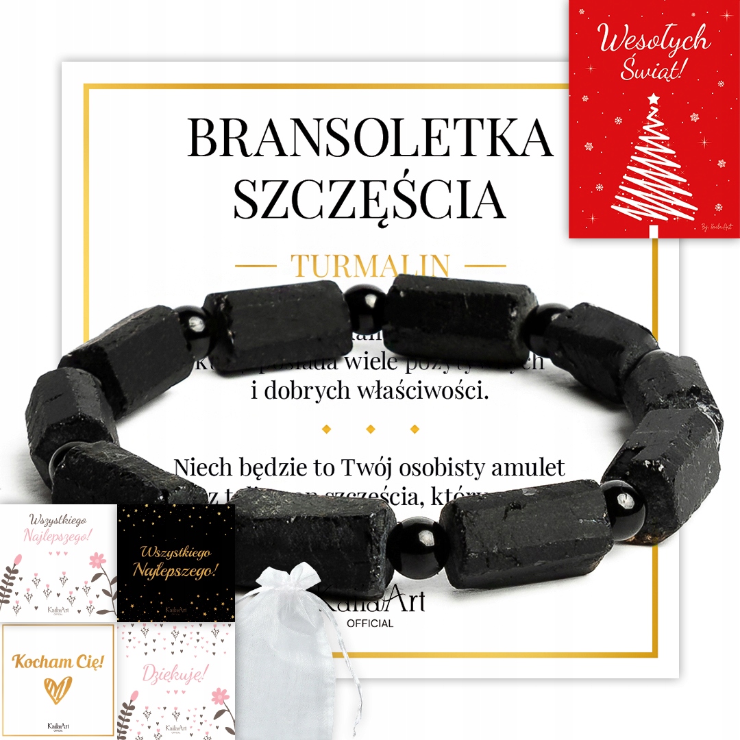 Náramek Černý Turmalín Přírodní Pánská Dámská Gumička Štěstí Kámen