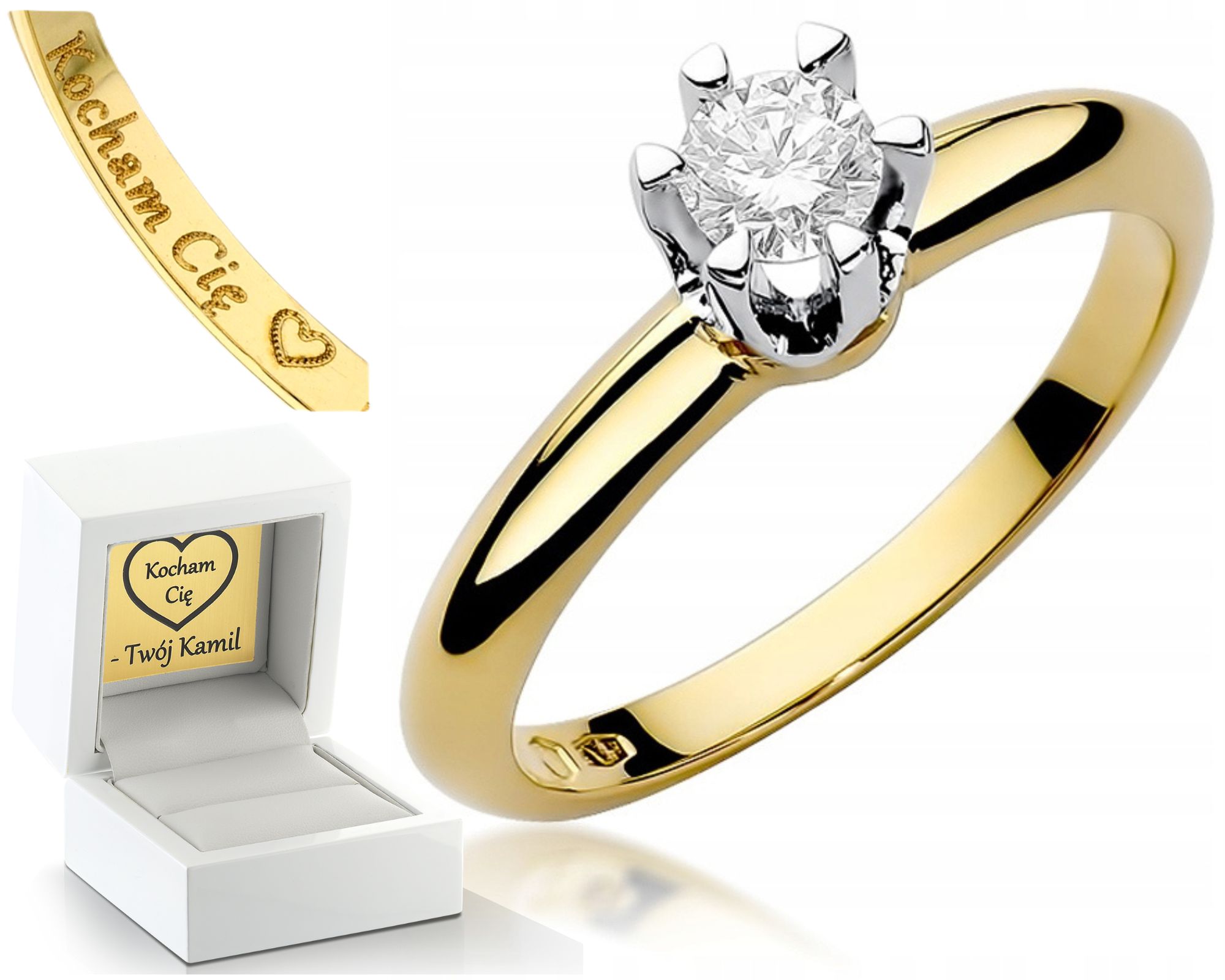 Zlatý Prstýnek S Briliantem 0,30CT Gravírování Bonus Pro Ni Jako Dárek