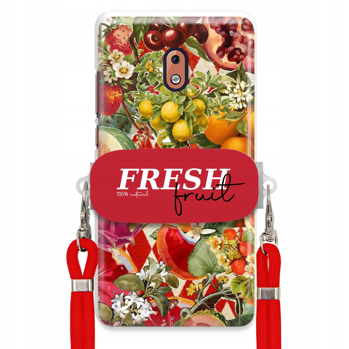 Puzdro pre Nokia 2.1 Červené Crossbody vodítko držiak Fresh Fruit Ovocný