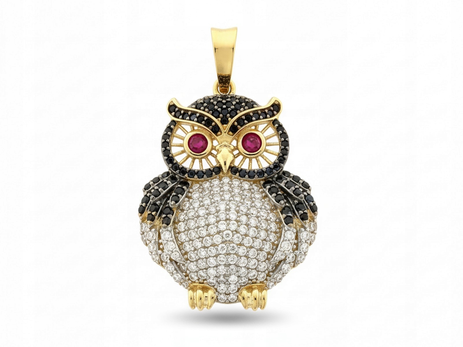 Přívěsek zlatý 585 Sova s zirkony Černé zirkony bílé Kameny 5.85 g