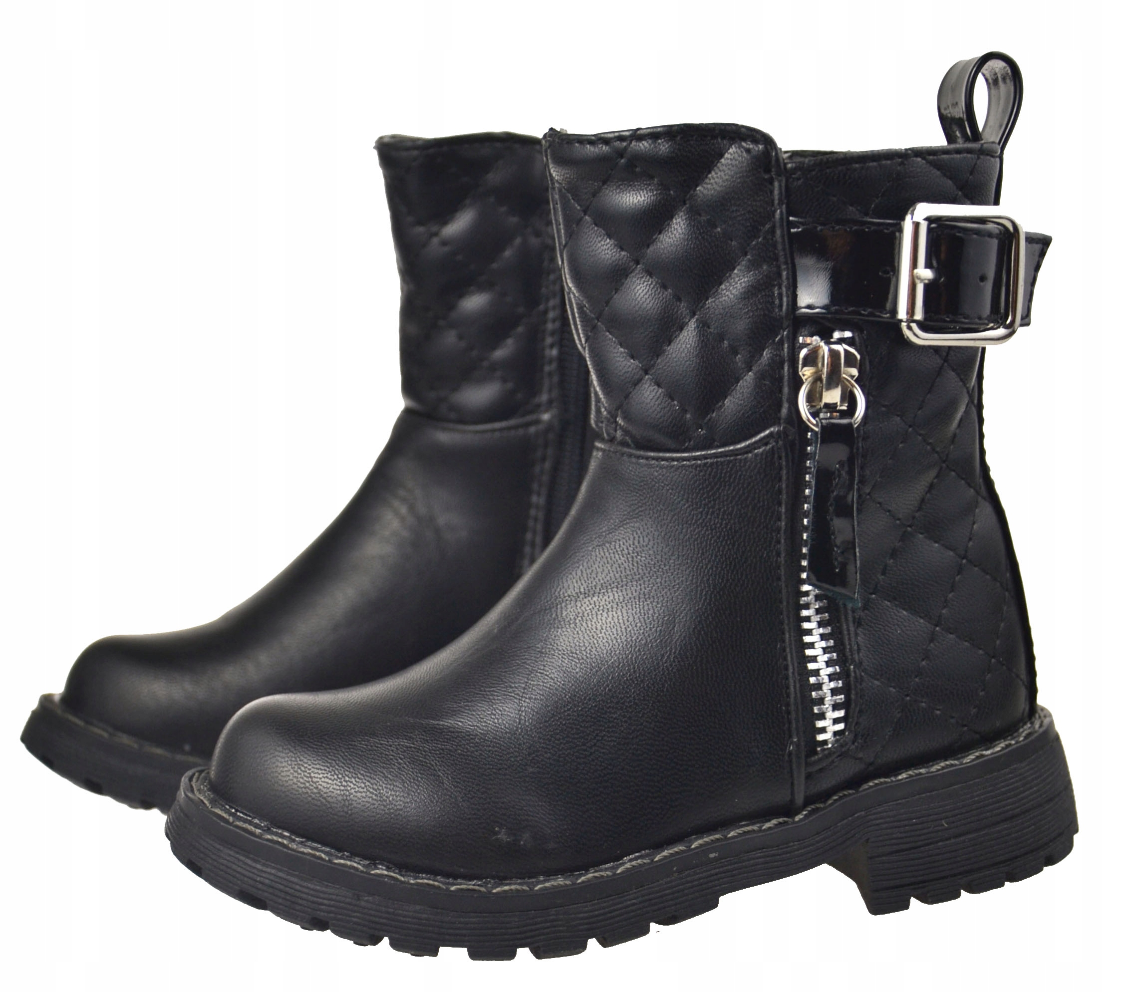 Kids Botki Pikowane Klamra Ciepłe Czarne Srebr r29 Marka Haker