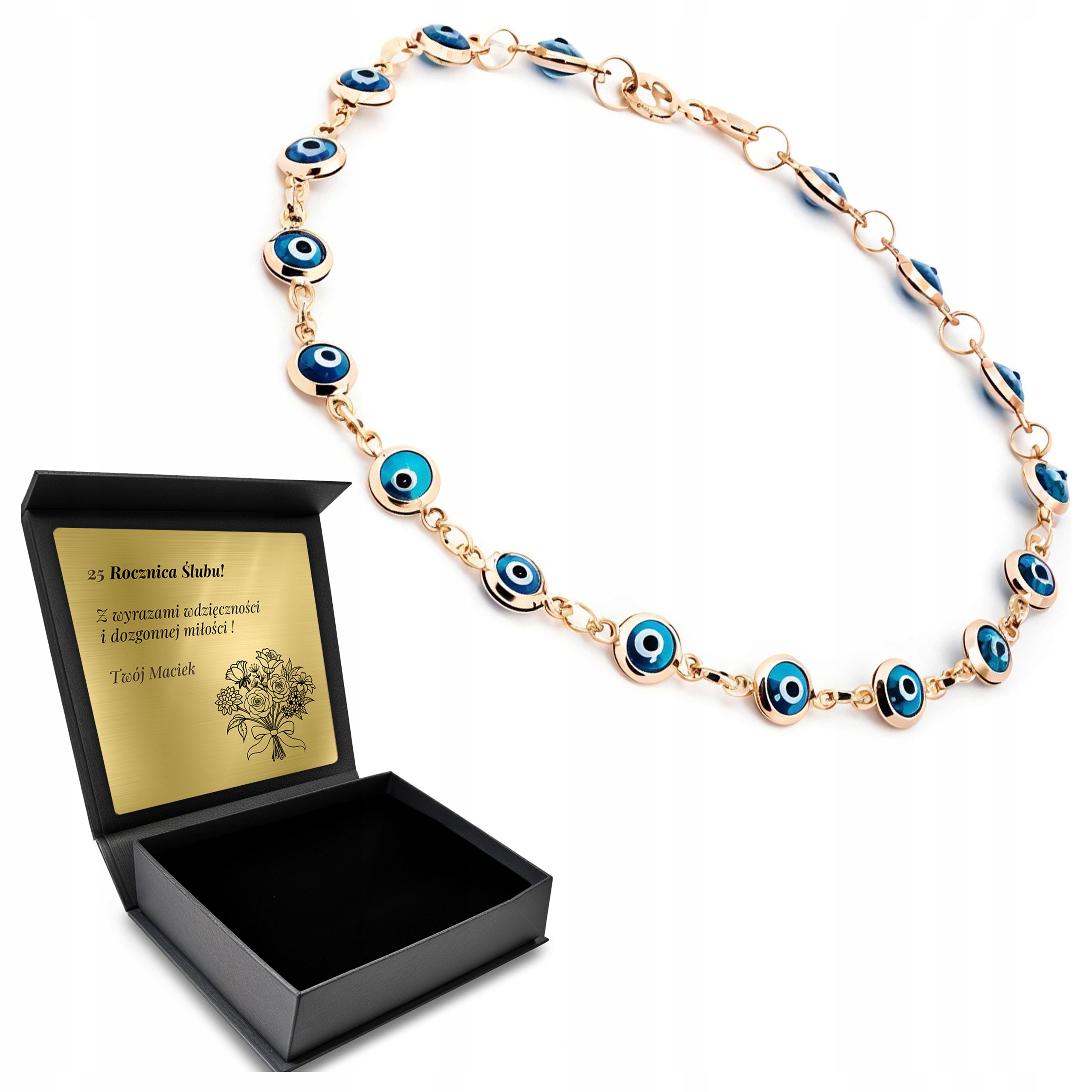 Stříbrný náramek Pozlacené oko proroka Turecké Orientální Gravírování Bonus