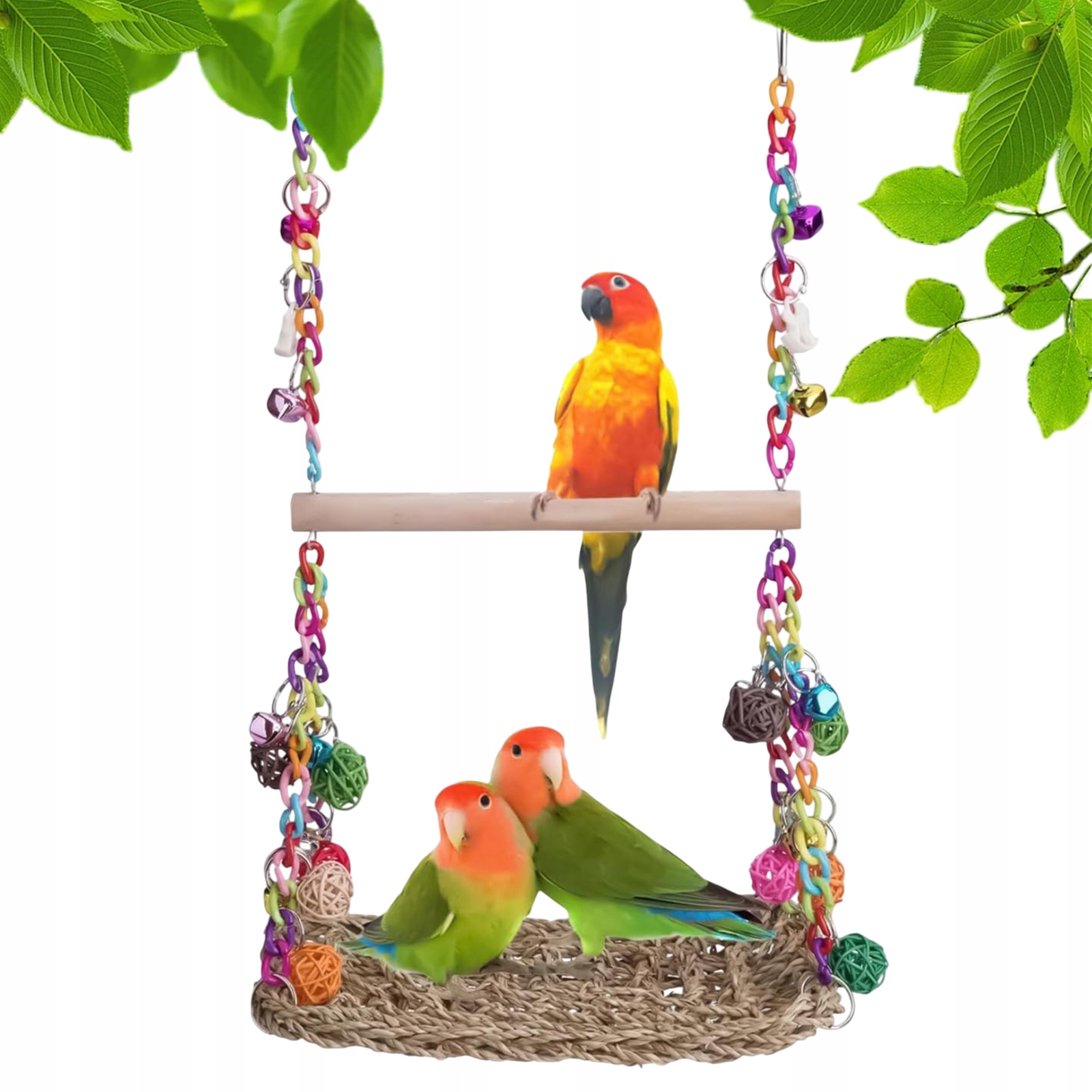 Levně Dřevěná Houpačka Pro Papouška Budgie Nymfa Pro Malé Střední Ptáky Seagrass