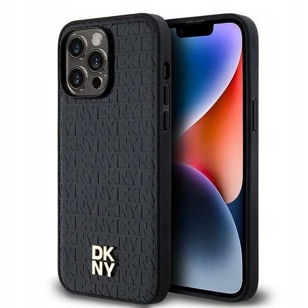 Dkny Kožený vzor s monogramem Kovové logo MagSafe Pouzdro pro iPhone 14 Pro Max