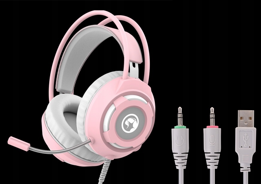 SŁUCHAWKI GRACZA GAMINGOWE dla dziewczyny MARVO Cechy dodatkowe 2x jack + USB Pałąk samonośny Podświetlany mikrofon Podświtlane słuchawki