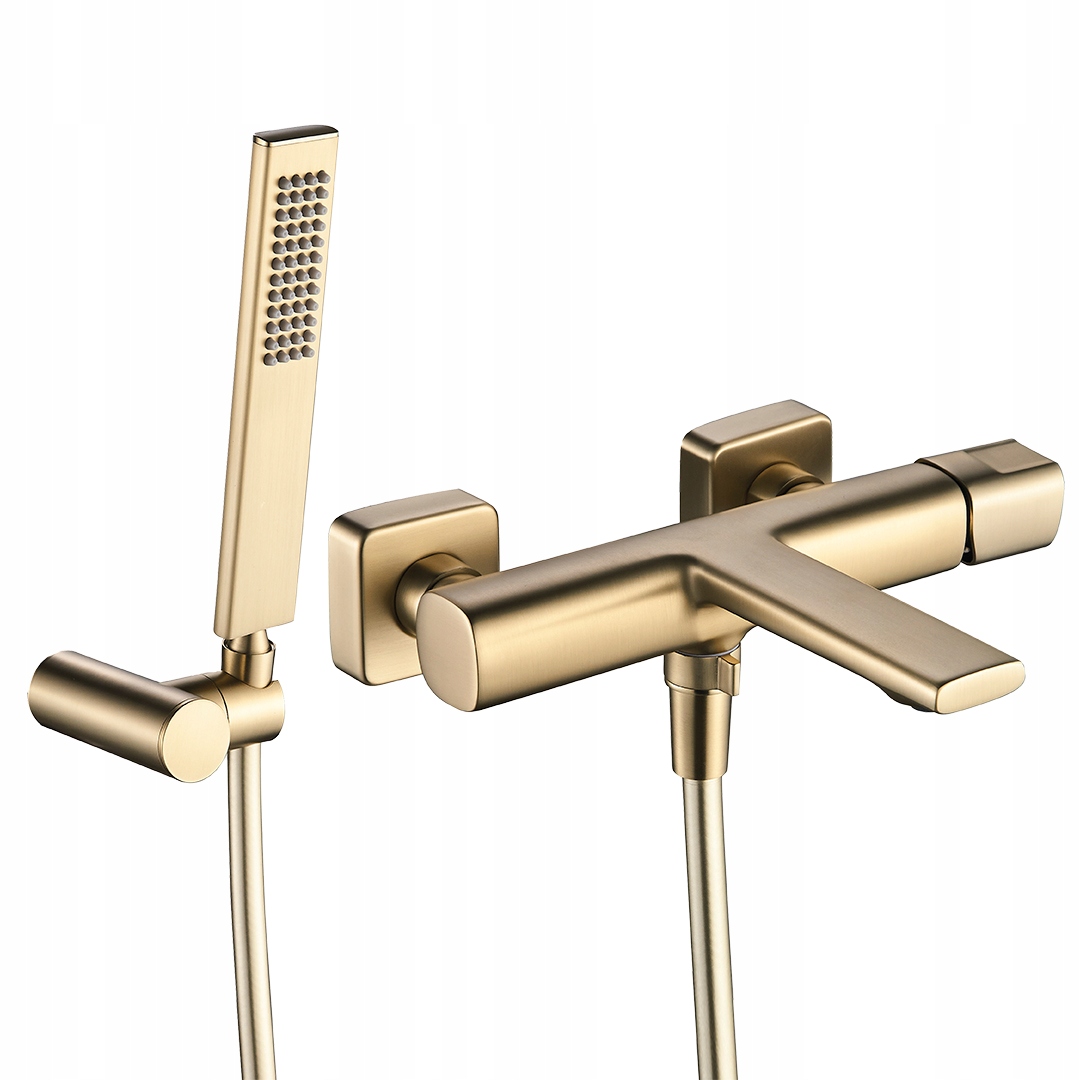 Nástěnná Vanová Baterie Z Kartáčovaného Zlata Se Sprchovým Setem Laveo
