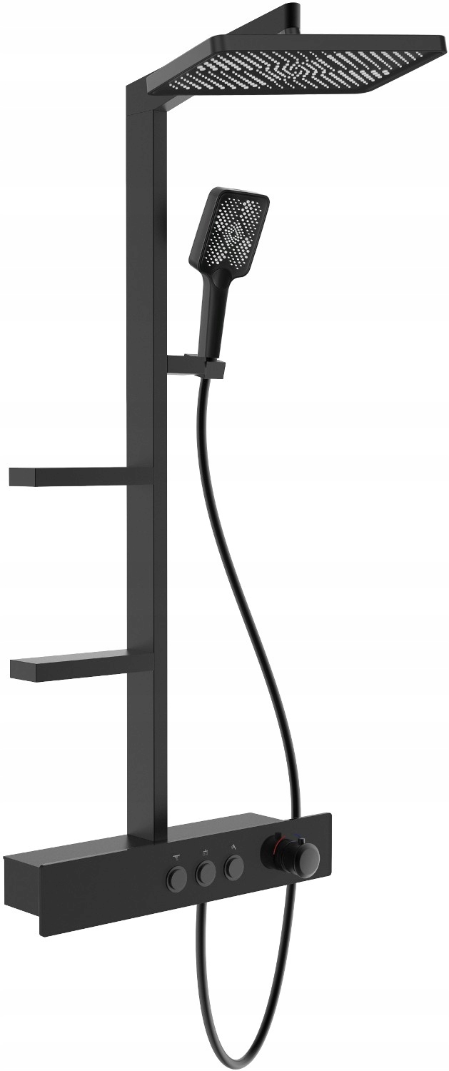 Mexen Saxx čierna sprchová sada s dažďovou hlavicou a batériou