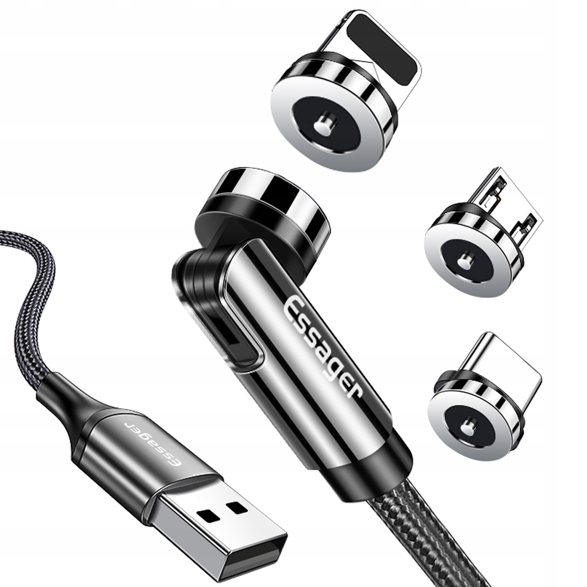 

Kabel Usb Magnetyczny 1m 3.0A microUSB+typ-C+light