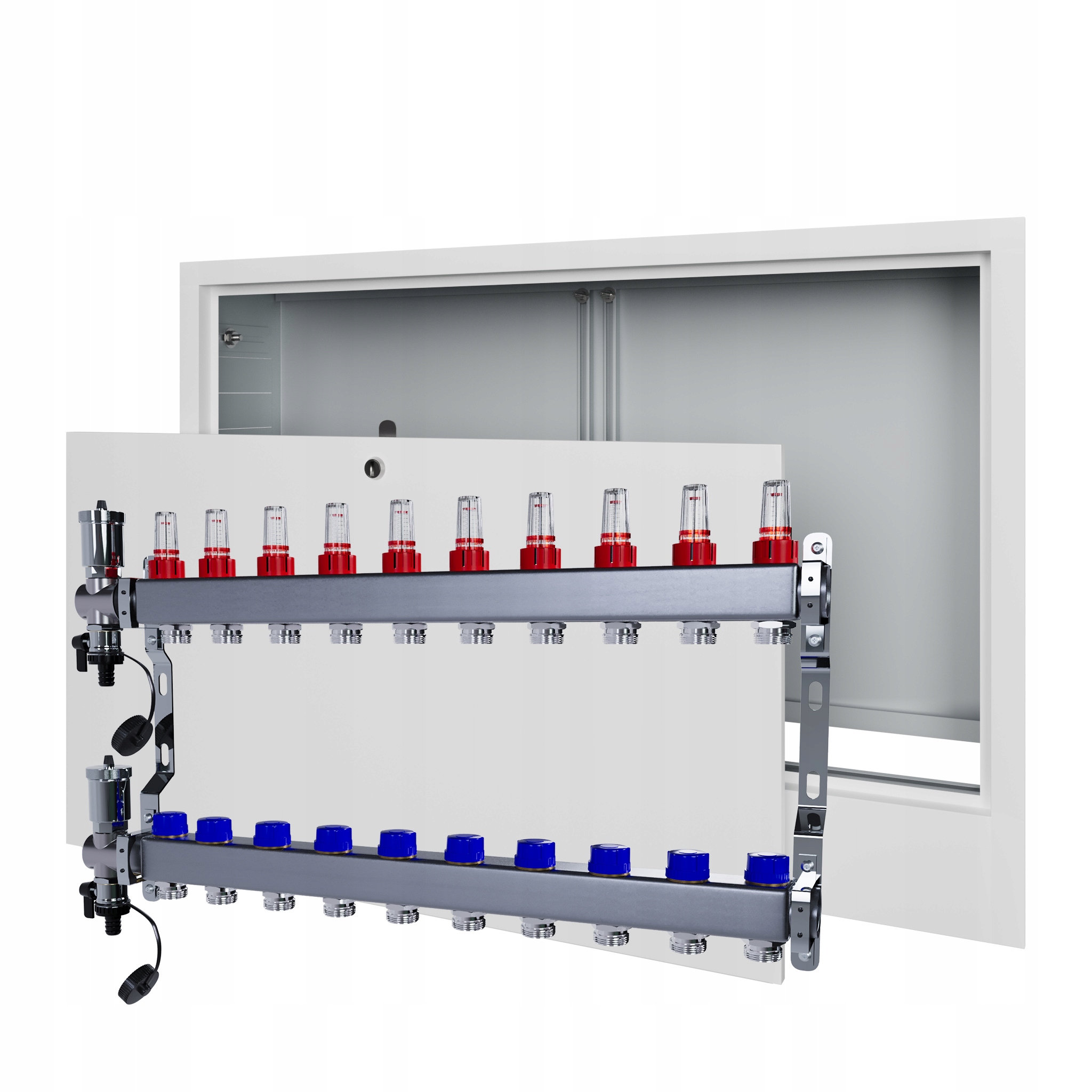 Rozdělovač pro podlahové vytápění 11 nerezový podomítková skříňka