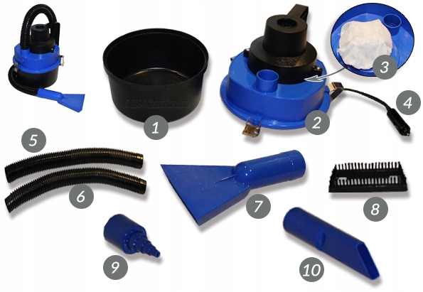 ODKURZACZ SAMOCHODOWY 150W WODNY BEZWORKOWY MOCNY + 10 NAKŁADEK -Polski Praca na mokro tak