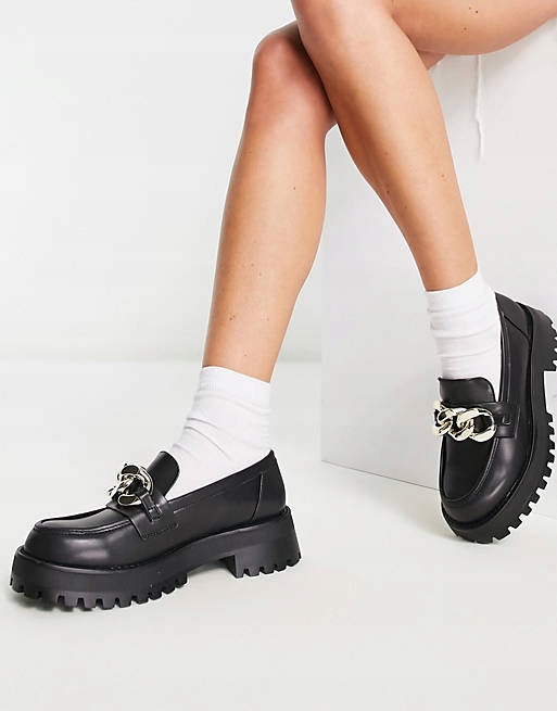 STRADIVARIUS CZARNE MOKASYNY ZŁOTA OZDOBA (38) Rozmiar 38