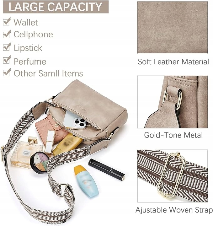 Bostanten torebka listonoszka skóra ekologiczna kolor beżowy Kolor brązowy