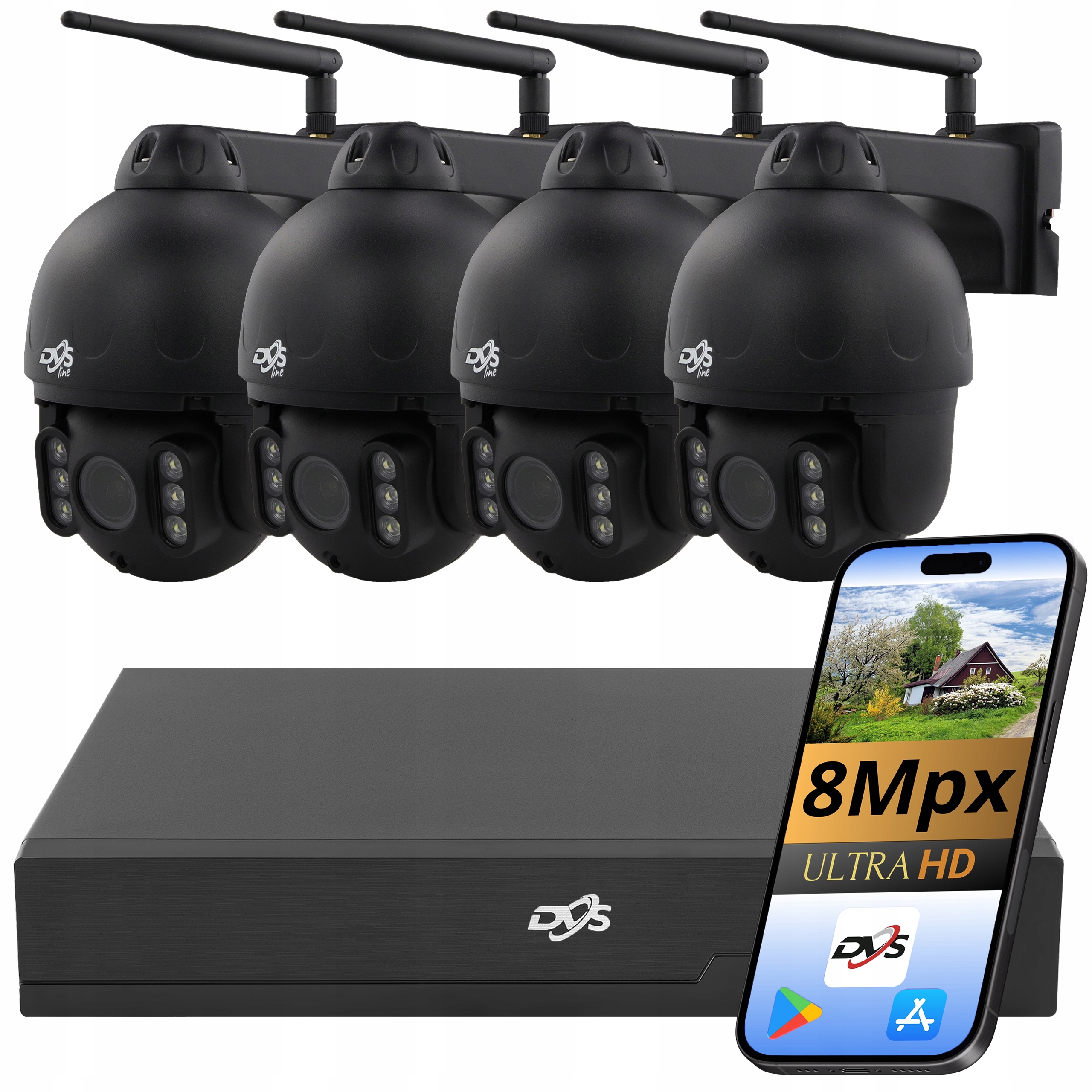 Sada Kamer Wifi 8Mpx 4K Monitoring 4 Bezdrátové Otočné Kamery Dvs